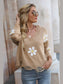 Flower Distressed Long Sleeve Sweater Trendsi