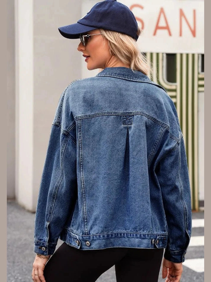 Pocketed Button Up Denim Jacket nicholesgifts