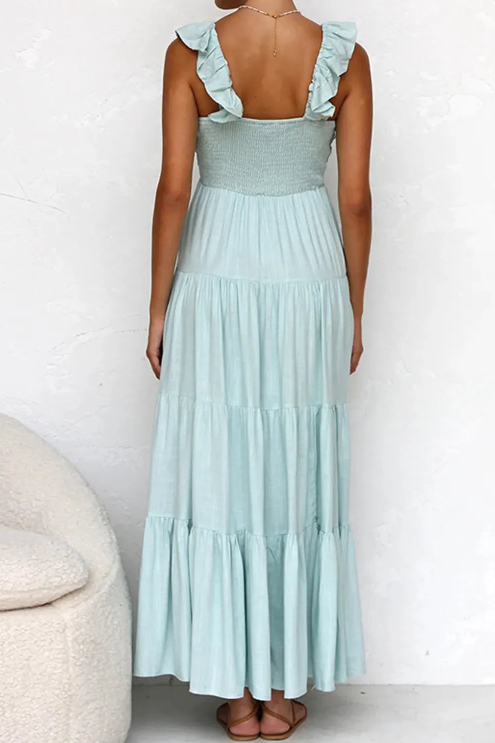 Ruffled V-Neck Tiered Dress NicholesGifts