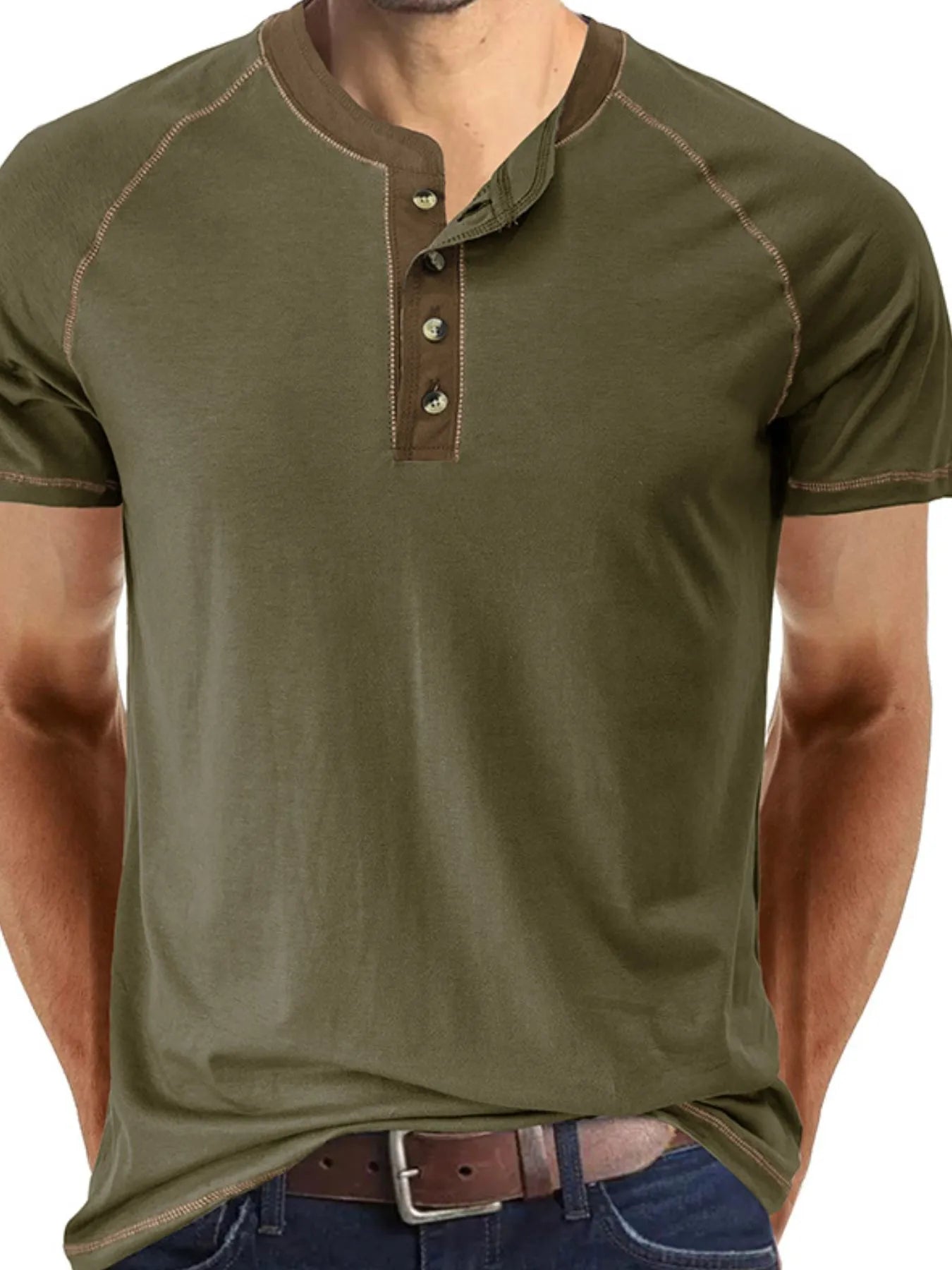 Men's Contrast Trim Henley Polo Shirt NicholesGifts