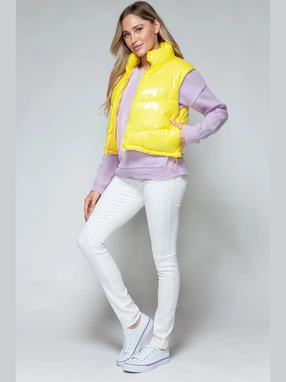Snobbish Zip Up Turtleneck Shiny Quilted Vest nicholesgifts