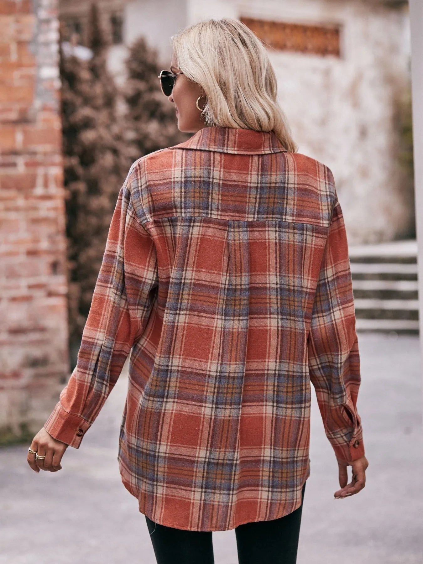 Plaid Button-Down Long Sleeve Shirt Trendsi