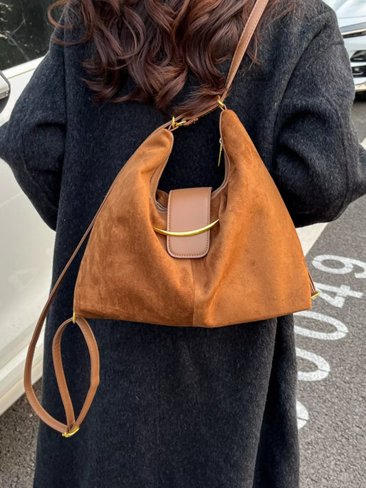 Convertible Suede Backpack Bag with Metal Accent nicholesgifts