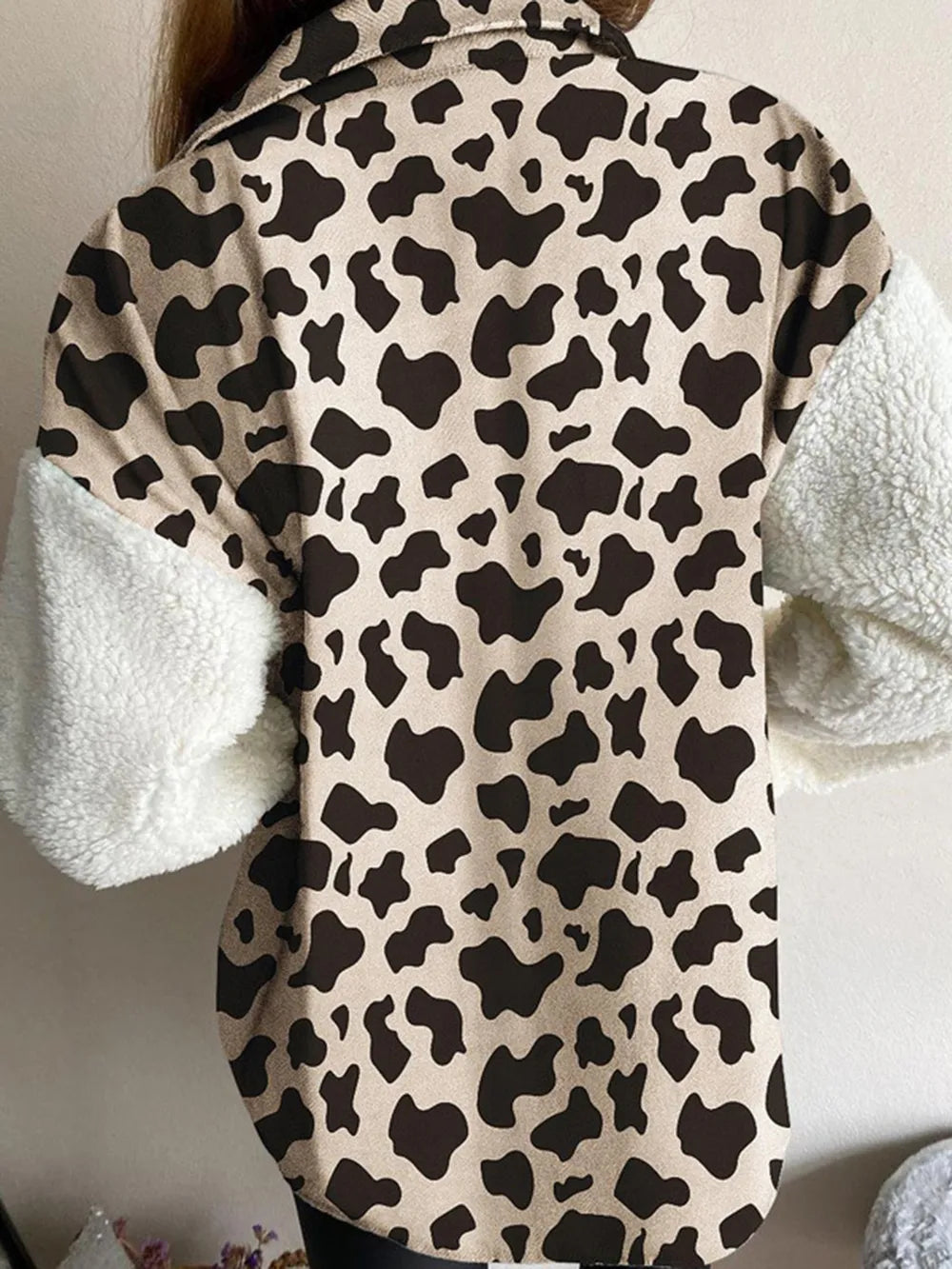 Fuzzy Button Up Long Sleeve Jacket nicholesgifts