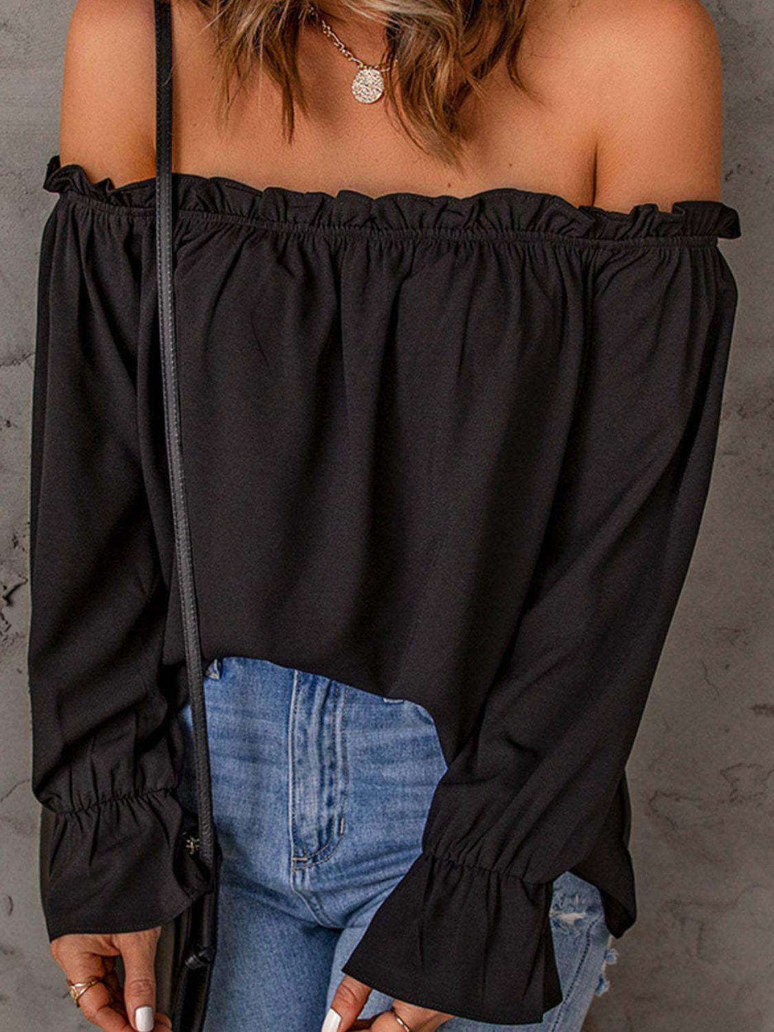 Off-Shoulder Flounce Sleeve Blouse NicholesGifts