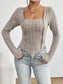 Ribbed Decorative Button Long Sleeve T-Shirt nicholesgifts