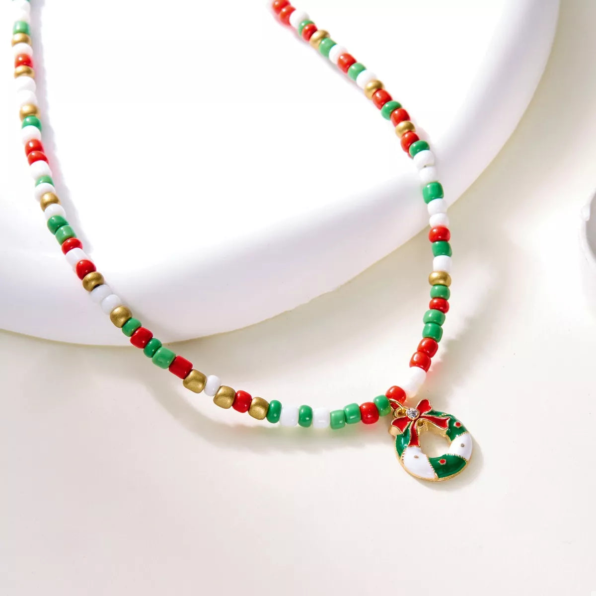Christmas Themed Beaded Pendant Necklace Trendsi