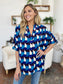 Women Double Take Full Size Geometric Notched Half Sleeve Blouse nicholesgifts