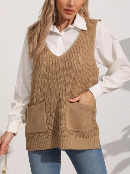 Pocketed V-Neck Sweater Vest nicholesgifts