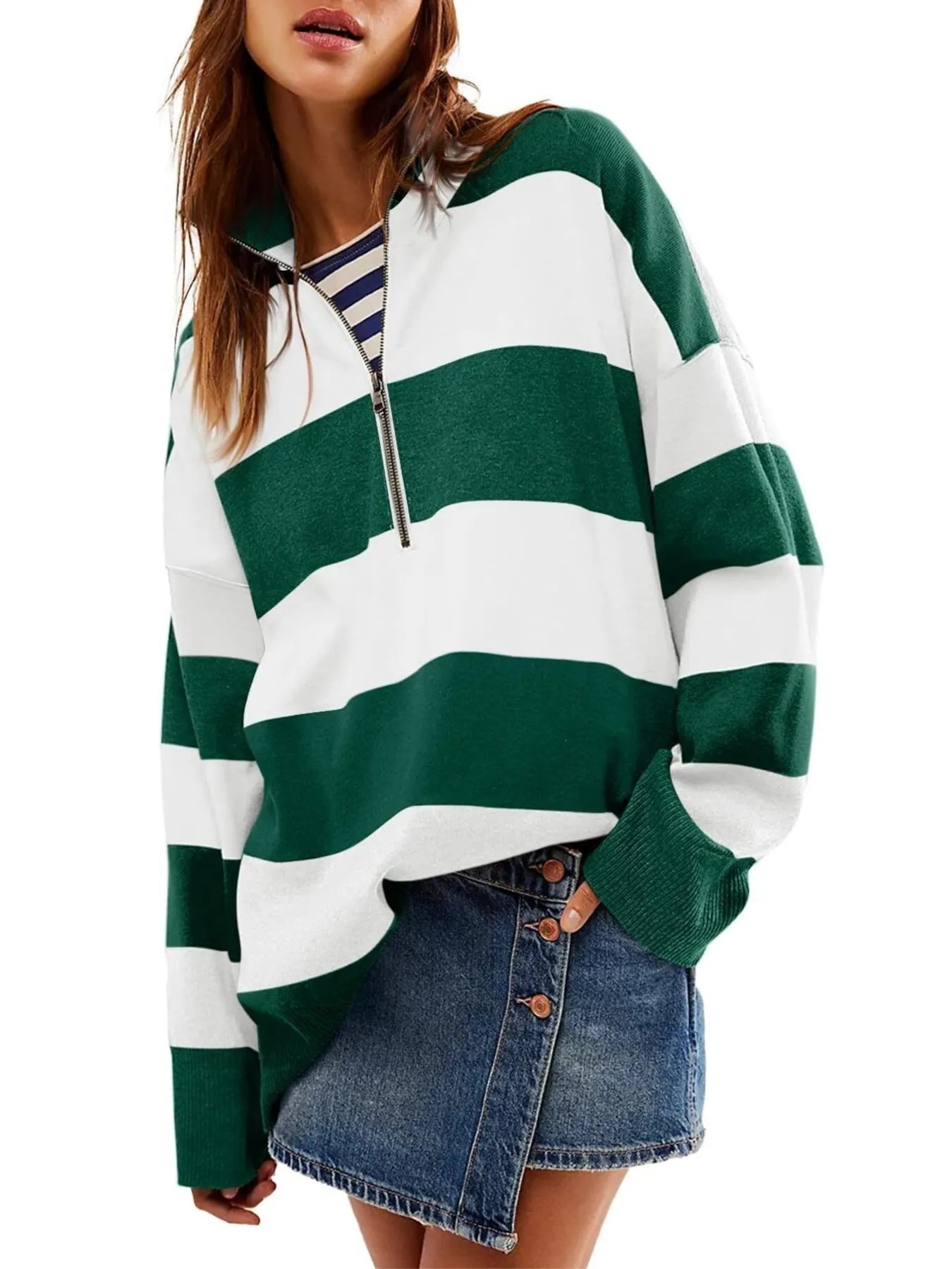 Striped Half-Zip Oversized Sweatshirt NicholesGifts