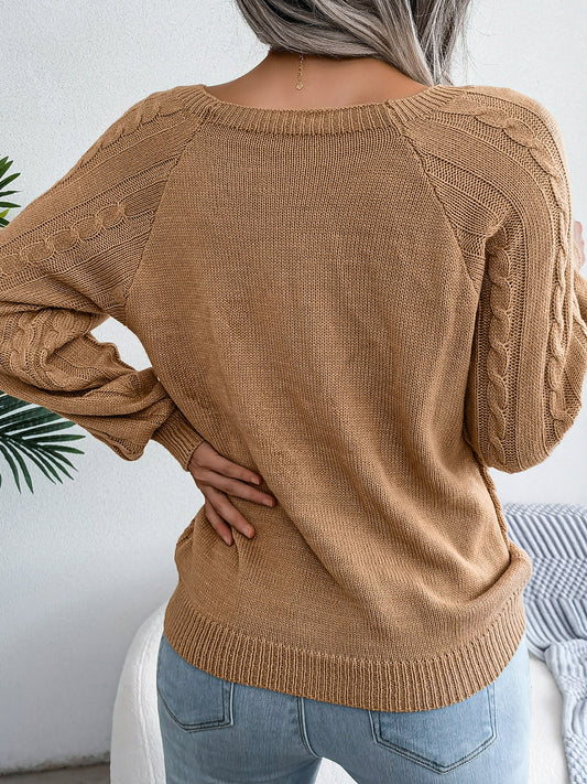 Decorative Button Cable-Knit Sweater nicholesgifts