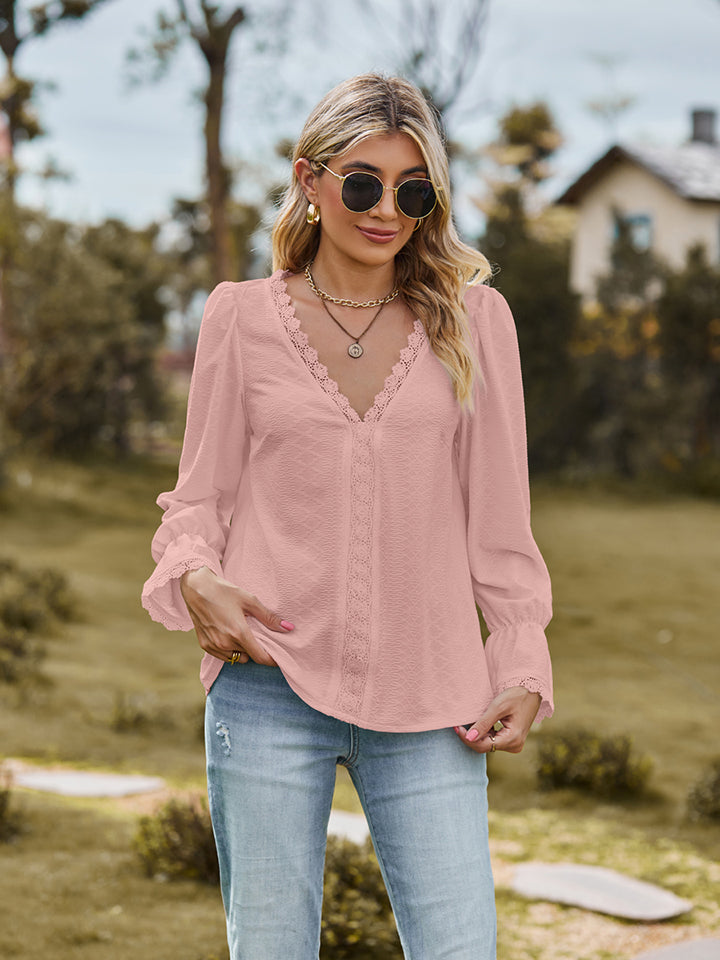 Women V-Neck Flounce Sleeve Blouse nicholesgifts