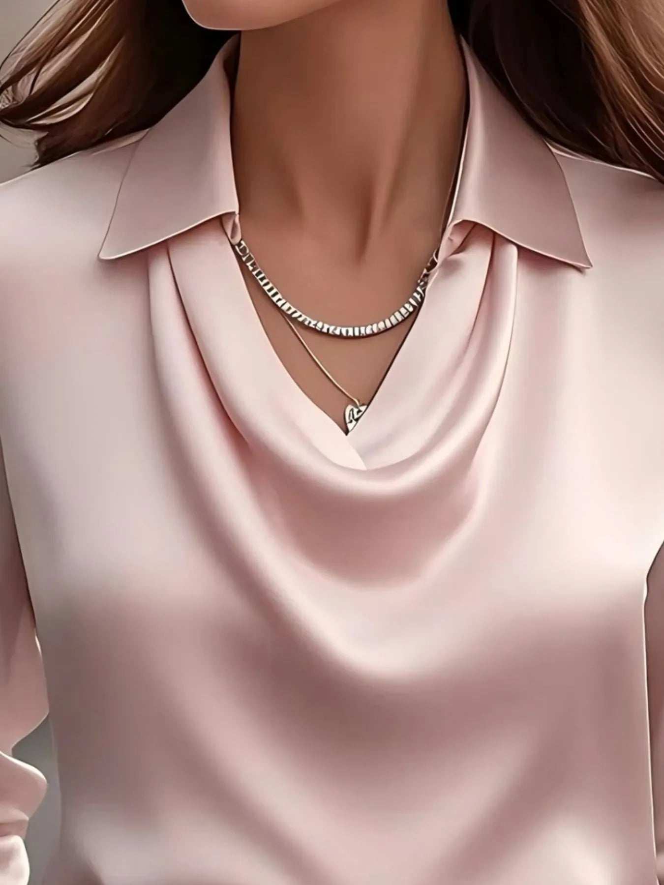 Satin Collar Long Sleeve Blouse NicholesGifts