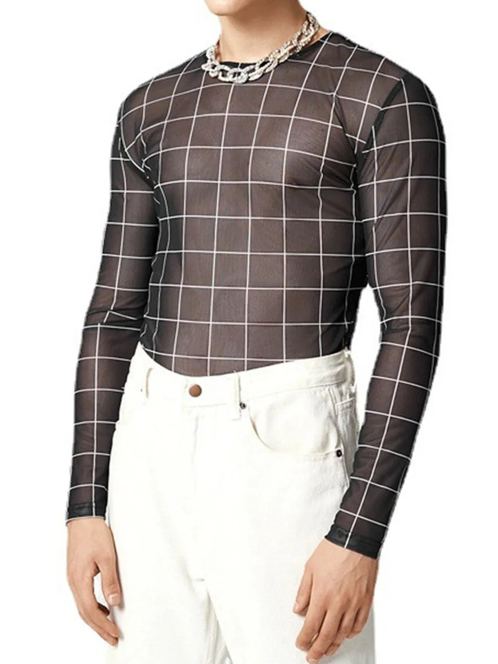 Men's Full Size Plaid Round Neck Long Sleeve Top Plus Size NicholesGifts