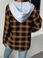 Plaid Drawstring Button Up Hooded Jacket nicholesgifts