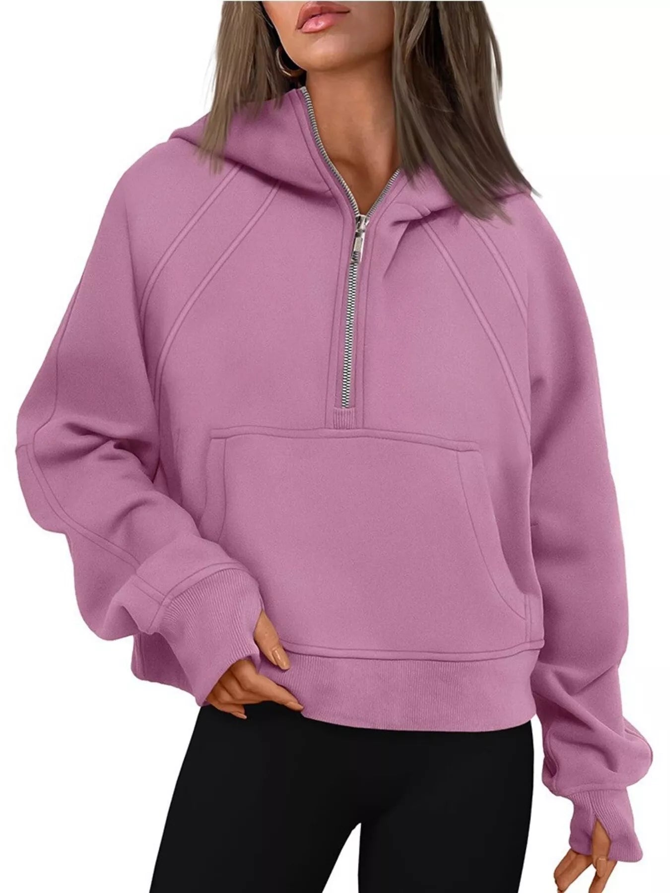 Half Zip Raglan Sleeve Hoodie Trendsi