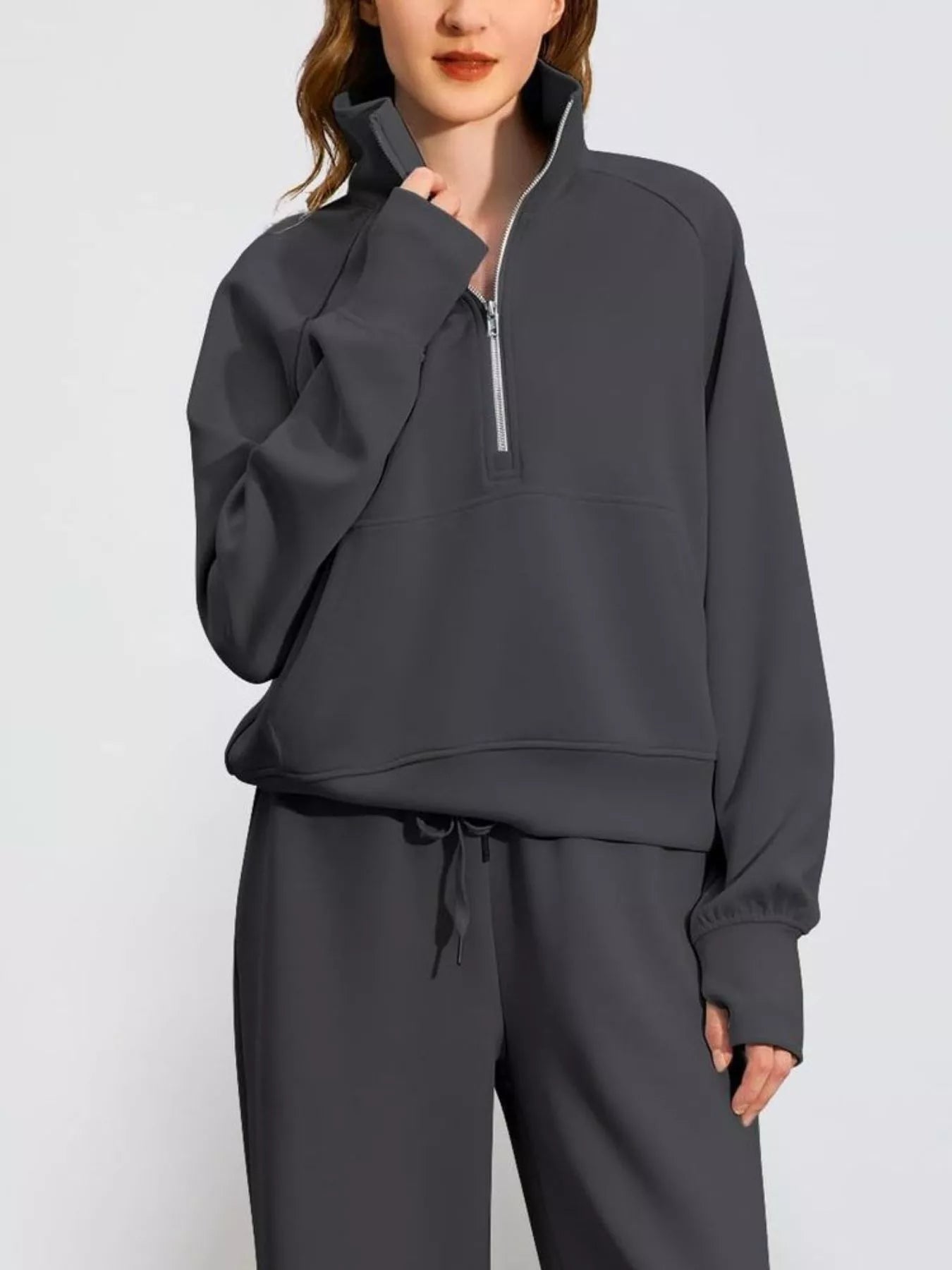 Full Size Half-Zip Sweatshirt and Wide-Leg Pants Set Plus Size Trendsi