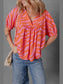 Zebra Stripe Print Ruched Cuff Half Sleeve V Neck Blouse nicholesgifts