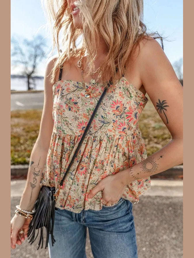 Floral Spaghetti Strap Peplum Cami NicholesGifts