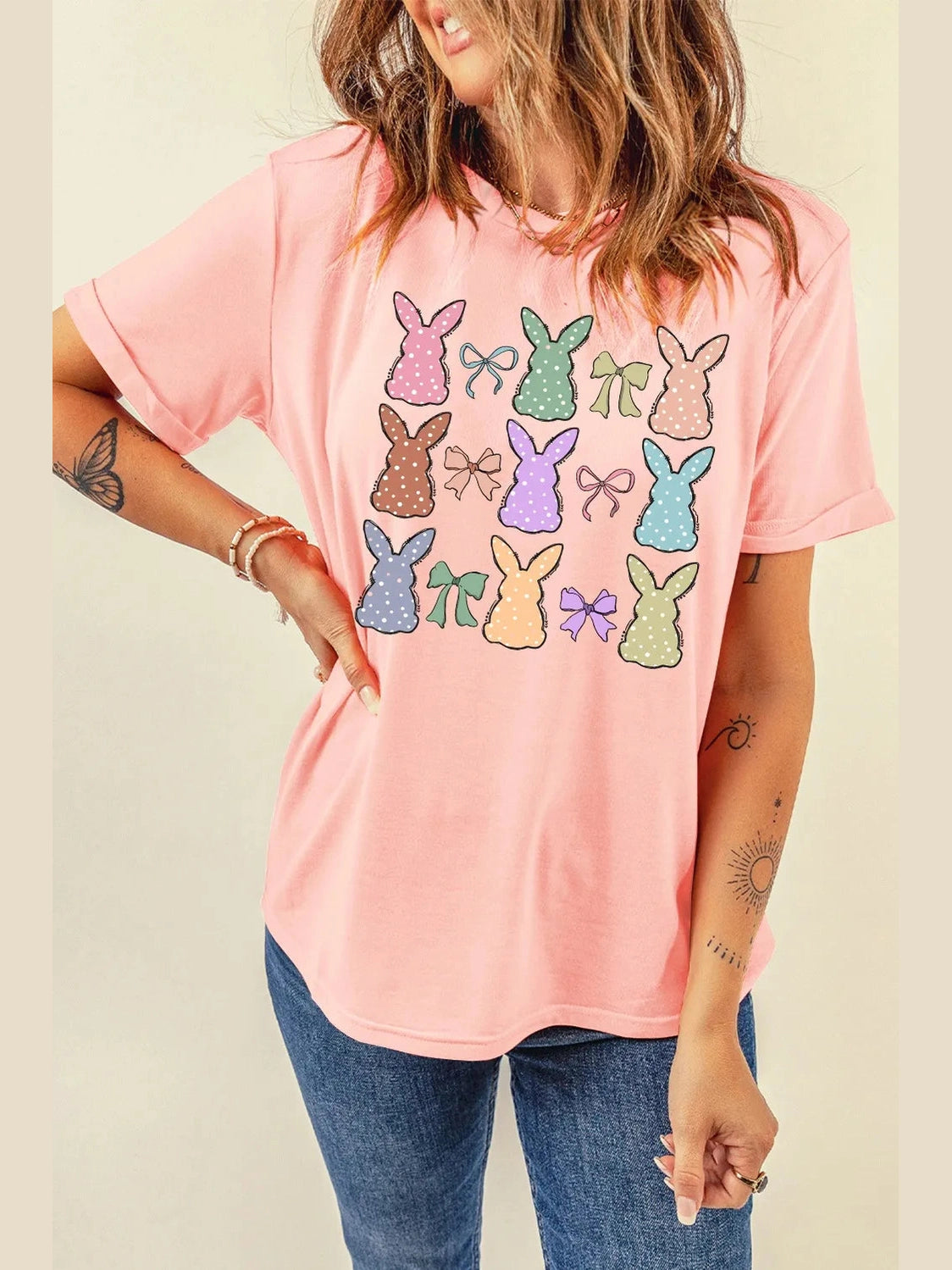 Dotty Bunny Bow Graphic Short Sleeve T-Shirt nicholesgifts