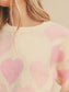 Women Heart Ribbed Hem Long Sleeve Sweater For Valentine's Day Gift For Her nicholesgifts