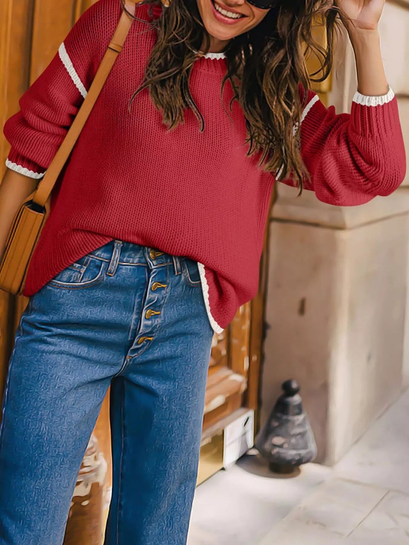 Contrast Trim Long Sleeve Sweater Trendsi