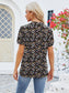 Women Ruched Printed Notched Short Sleeve Blouse nicholesgifts