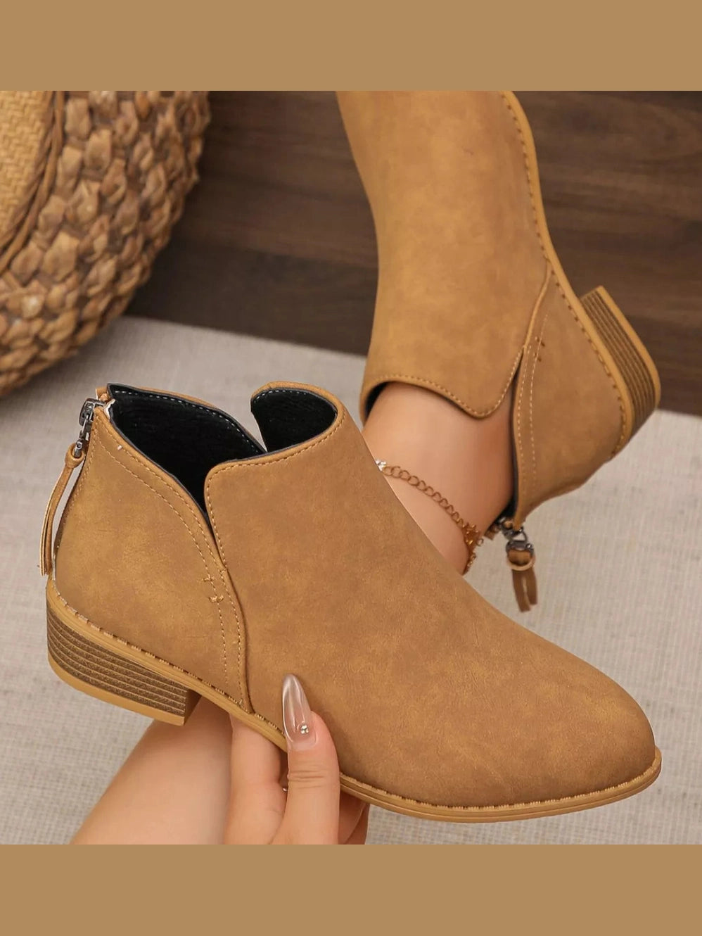 Women Point Toe Block Heels Boots nicholesgifts