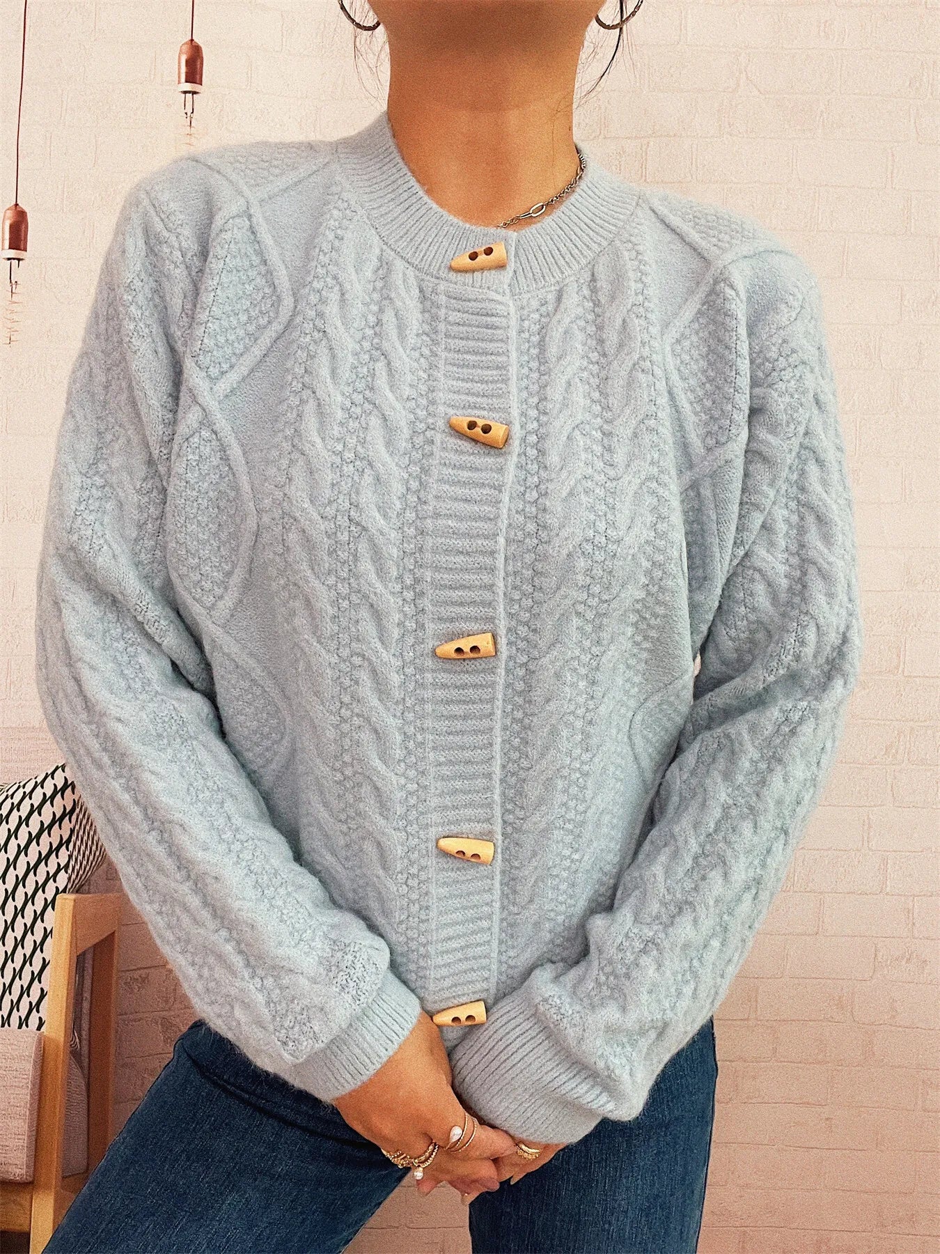Cable Knit Button-Up Cardigan