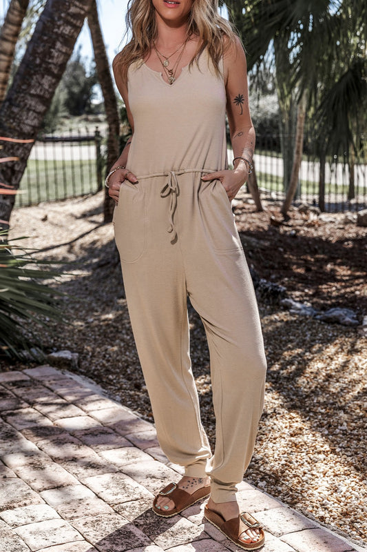 Drawstring Notched Wide Strap Jumpsuit nicholesgifts