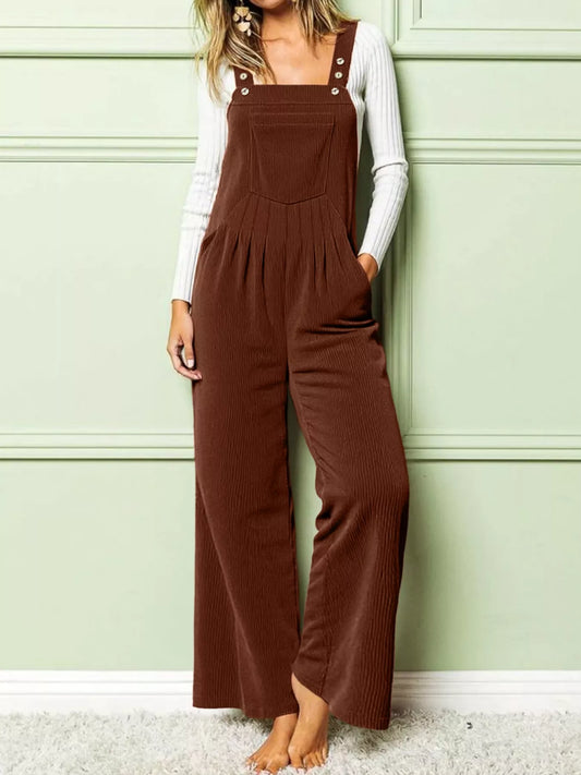 Front Ruched Wide Leg Jumpsuit with Pockets nicholesgifts