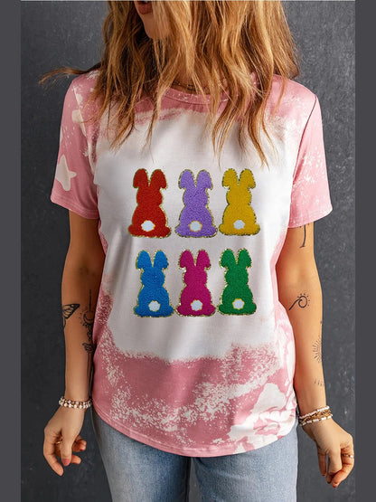 Rabbit Round Neck Short Sleeve T-Shirt Trendsi