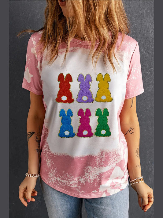 Rabbit Round Neck Short Sleeve T-Shirt Trendsi