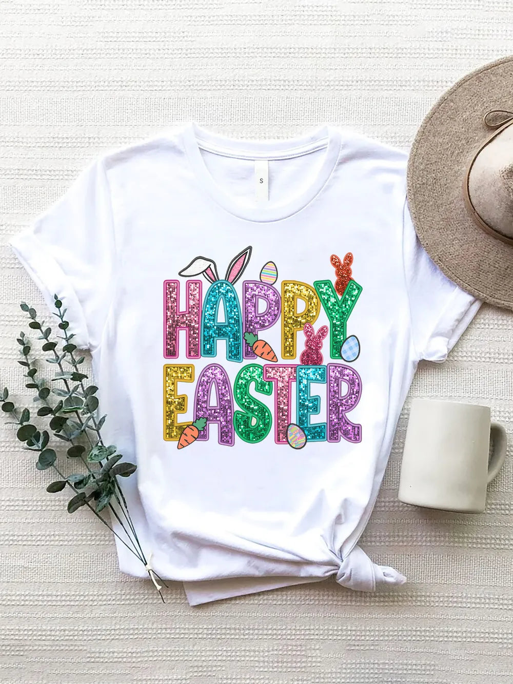 HAPPY EASTER Round Neck Short Sleeve T-Shirt nicholesgifts