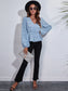Floral V-Neck Balloon Sleeve Peplum Blouse nicholesgifts