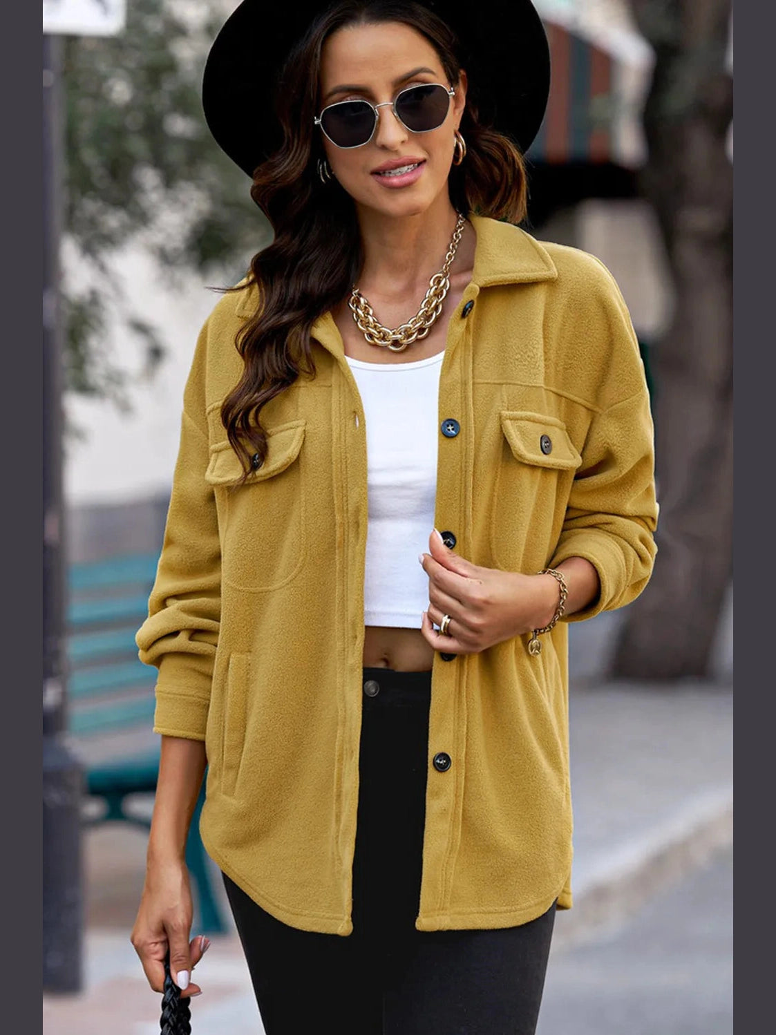 Button Up Collared Neck Long Sleeve Jacket nicholesgifts