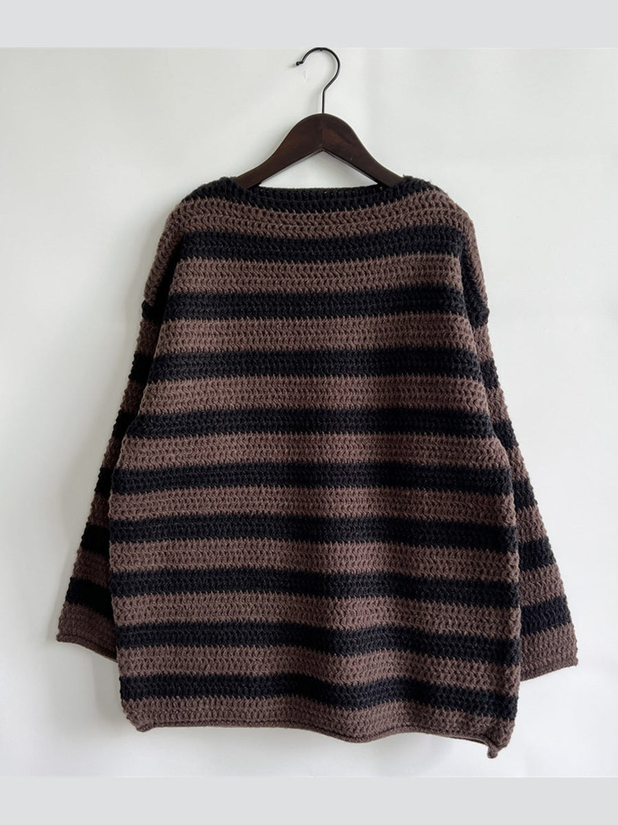 Striped Round Neck Long Sleeve Sweater NicholesGifts