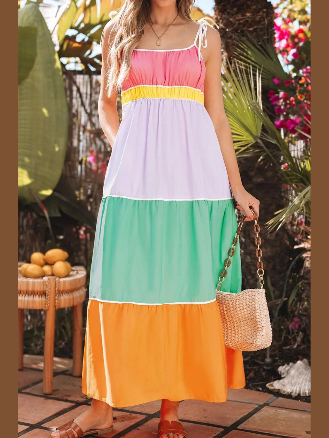 Color Block Flowy Tiered Maxi Dress with Pockets NicholesGifts