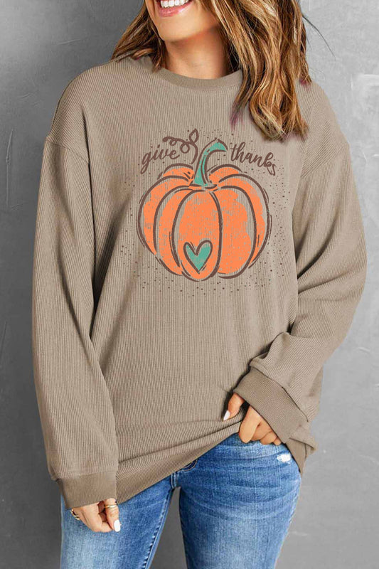 Pumpkin Graphic Round Neck Long Sleeve Sweatshirt NicholesGifts