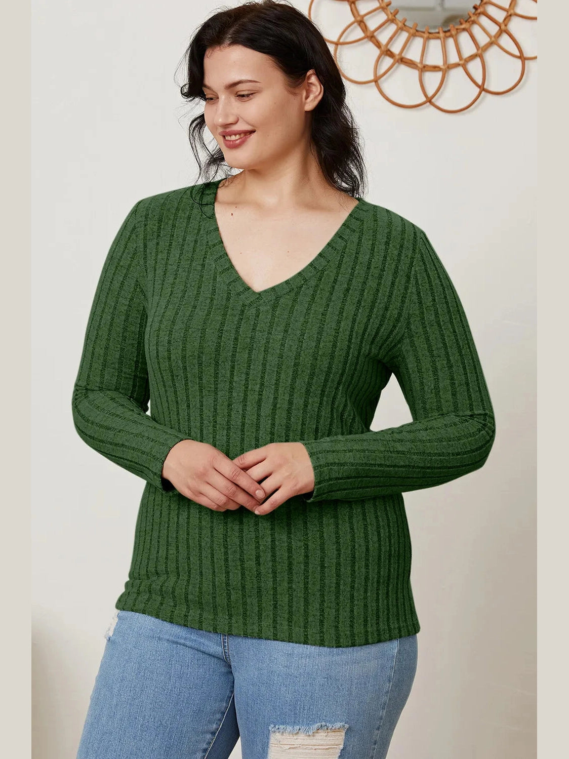 Basic Bae Full Size Ribbed V-Neck Long Sleeve T-Shirt nicholesgifts