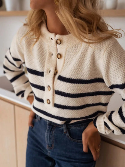 Striped Button-Front Sweater nicholesgifts