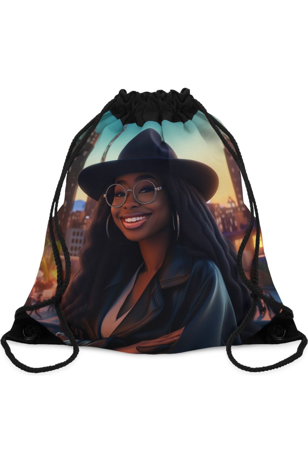 African American Girl with Glasses Drawstring Bag - NicholesGifts.online