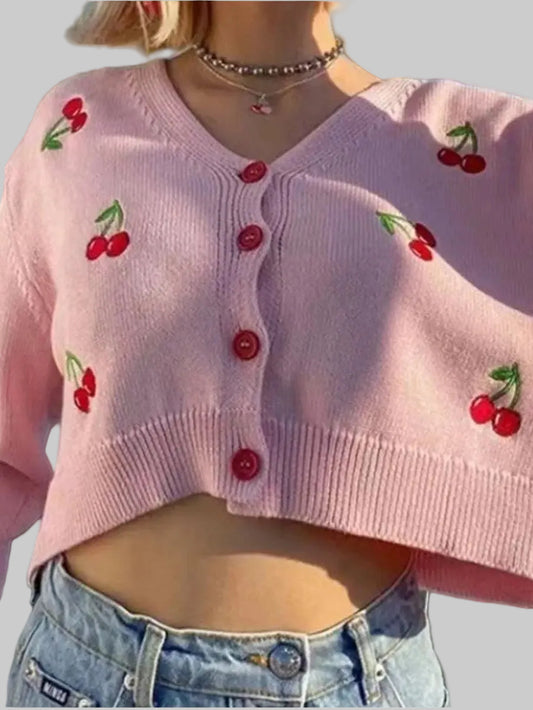 Women Cherry Button Down Cardigan nicholesgifts