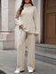 Ribbed Turtleneck Dropped Shoulder Top and Pants Sweater Set nicholesgifts
