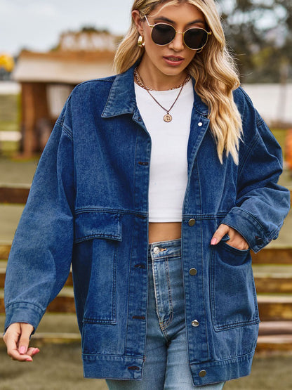 Dropped Shoulder Denim Jacket with Pockets nicholesgifts