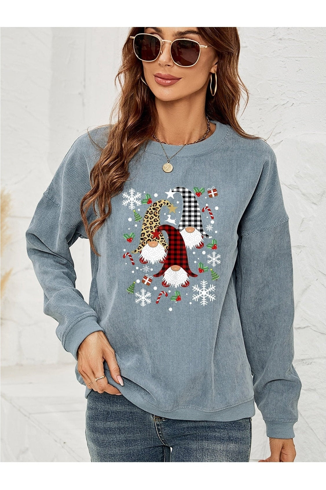 Faceless Gnome Graphic Drop Shoulder Sweatshirt nicholesgifts