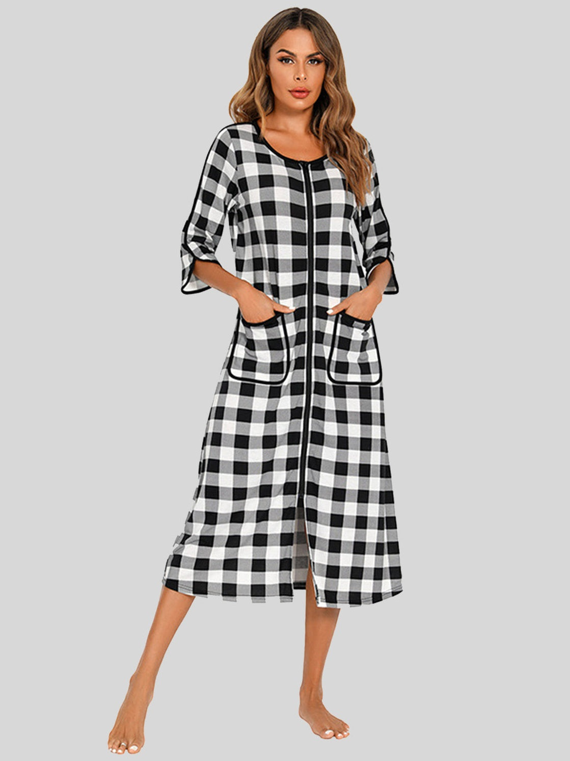 Round Neck Three-Quarter Sleeve Midi Night Dress nicholesgifts