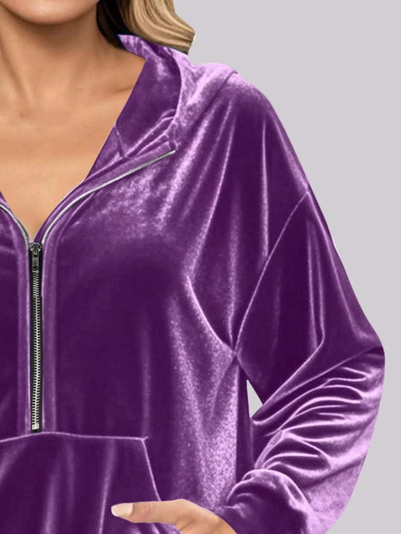 Full Size Half Zip Kangaroo Pocket Hoodie Plus Size Trendsi