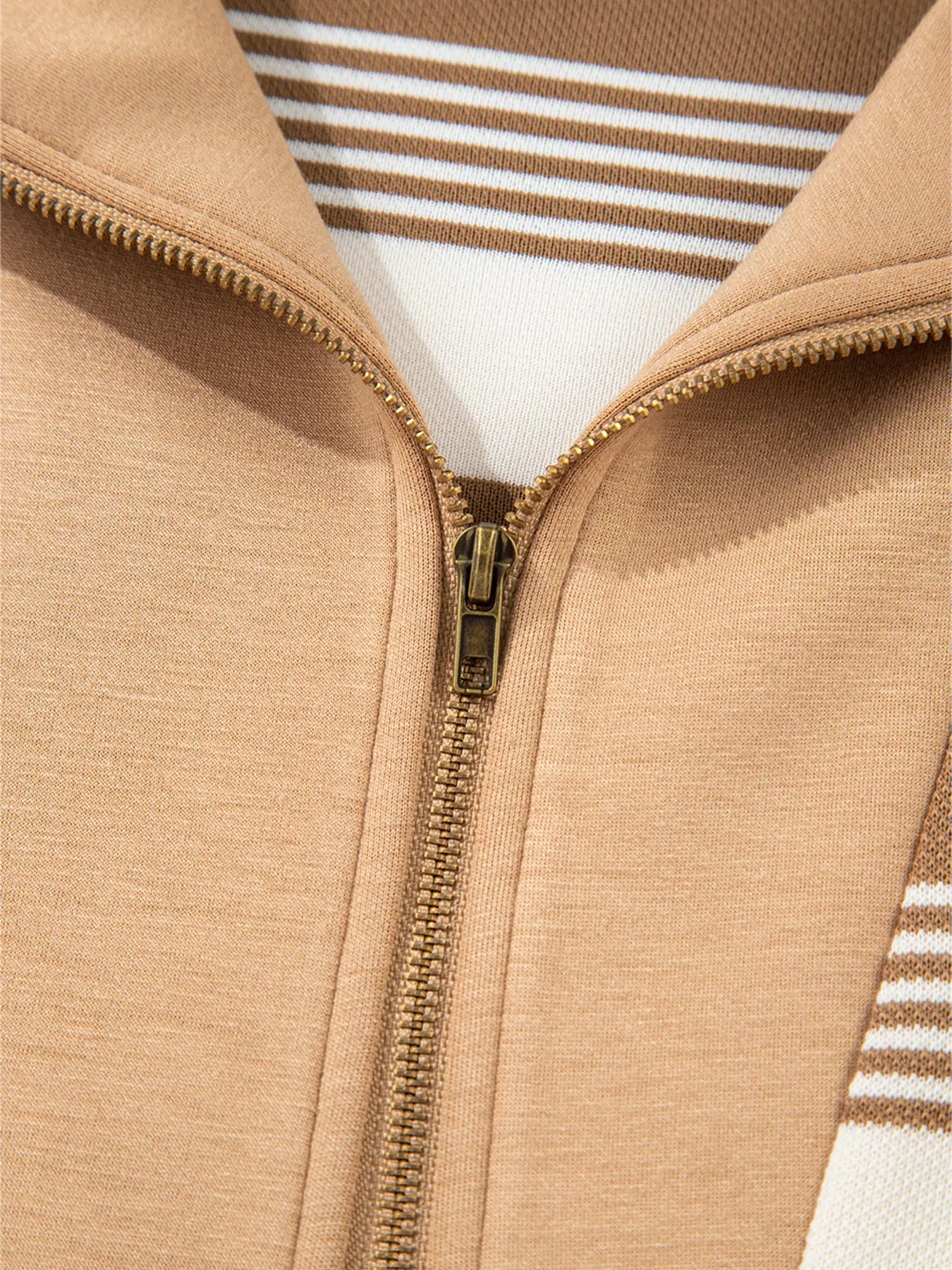 Stripe Zip Collar Patchwork Vintage Sweatshirt nicholesgifts