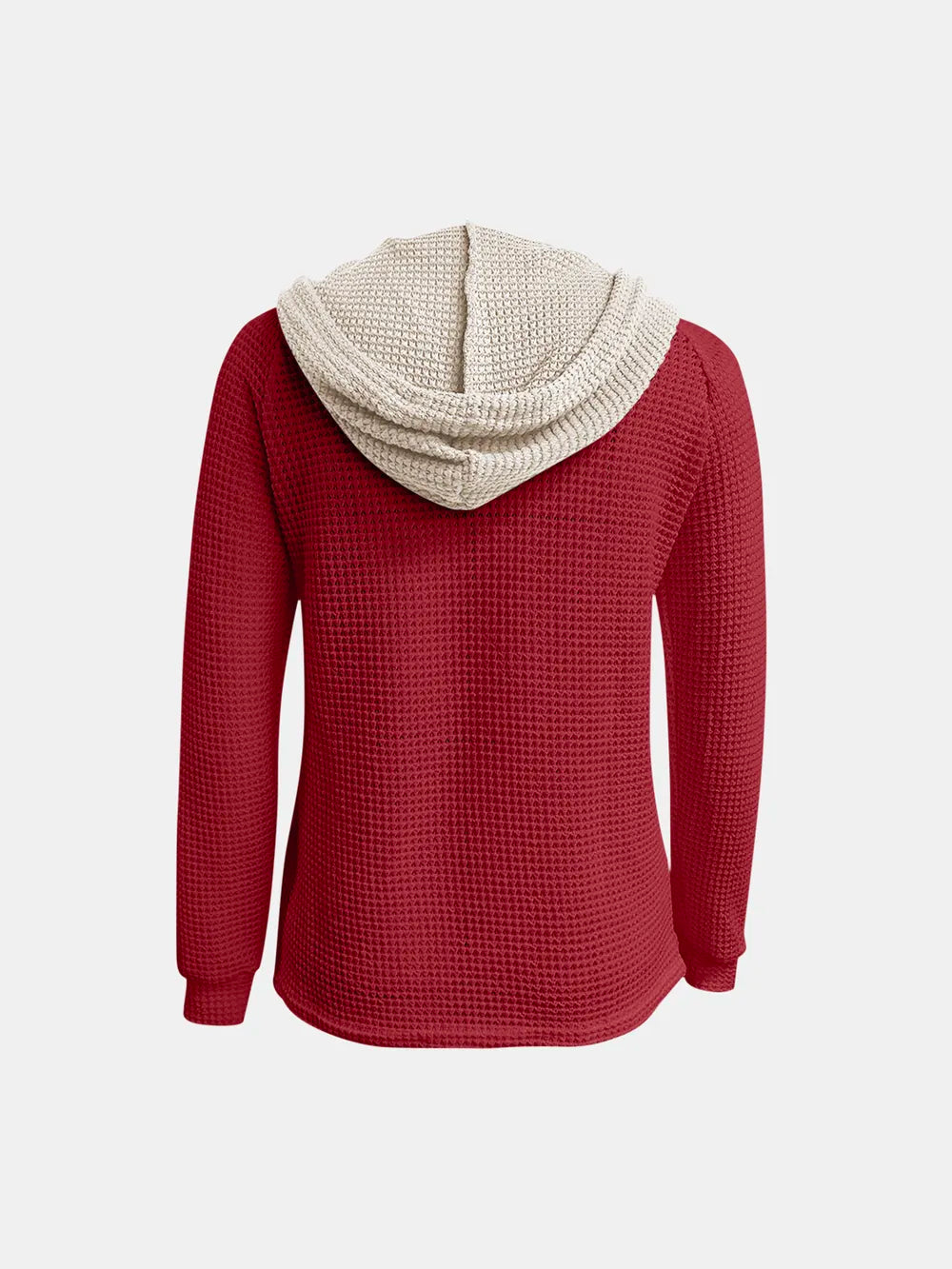 Full Size Waffle-Knit Contrast Long Sleeve Hoodie Trendsi